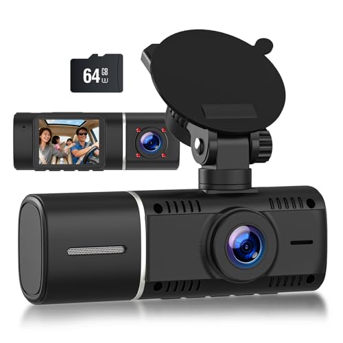 ドライブレコーダー 1.5インチ 1080Pどらいぶれこーだー 小型 ドラレコ 24時間駐車監視 150度+150度 広視野角 超暗視機能 車前+車内一体型 WDR機能 ノイズ対策済み LED信号機対応 ループ録画 64GBカード付属 日本語取扱説明書 12ヶ月保証